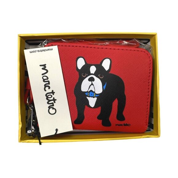 Marc Tetro French Bulldog Saffiano Leather Zip Around Wristlet - 4.75” x 3.75” - Picture 5 of 6
